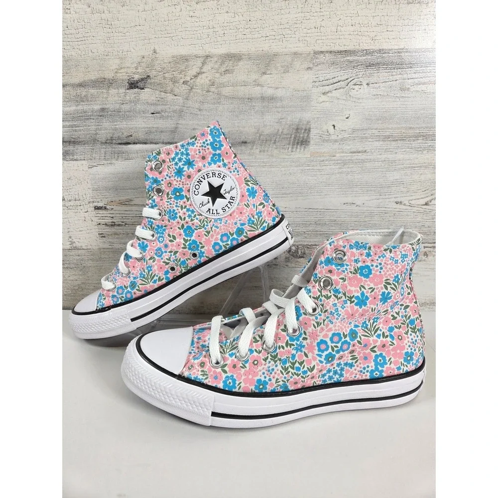 Converse Chuck Taylor All Star High Top Floral Pink Blue Sneakers A14980F Size 7